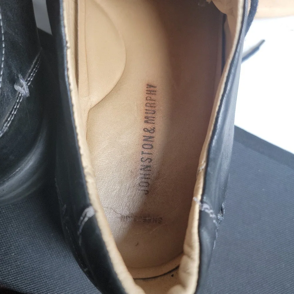 Men's 11 M JOHNSTON & MURPHY Black Leather Moc Toe Derby Comfort Dress Shoe